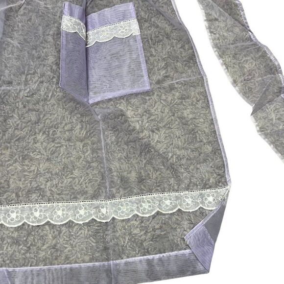 Vintage Handmade Lavender Sheer  Waist Apron Half Apron Lace Cottagecore Purple - Picture 2 of 3